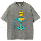 Unisex Blue Monkey Meditating meditating Printed Washed Tee