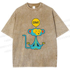 Unisex Blue Monkey Meditating meditating Printed Washed Tee