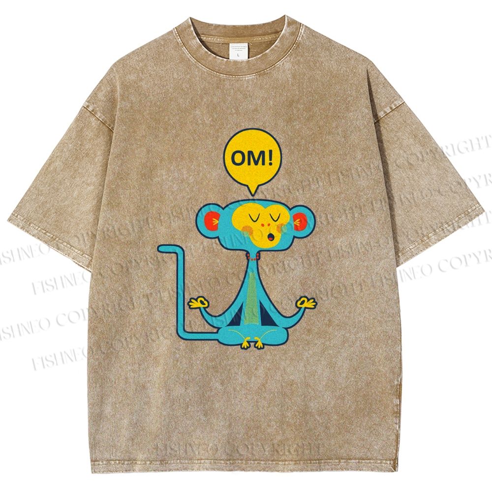 Unisex Blue Monkey Meditating meditating Printed Washed Tee