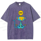Unisex Blue Monkey Meditating meditating Printed Washed Tee