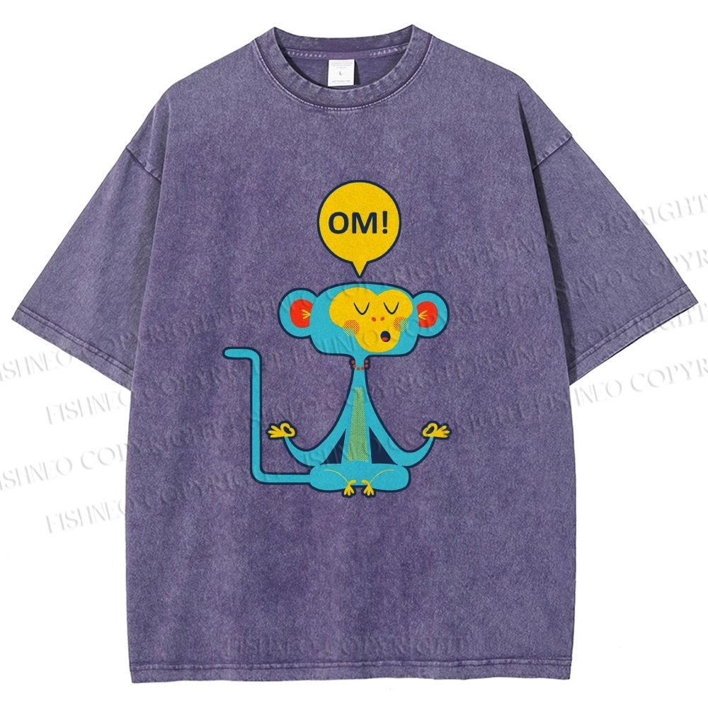 Unisex Blue Monkey Meditating meditating Printed Washed Tee