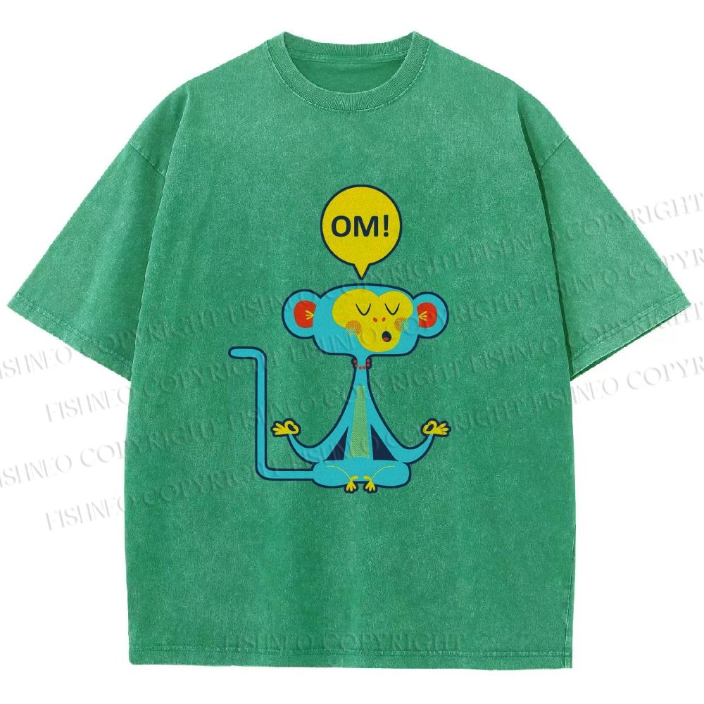 Unisex Blue Monkey Meditating meditating Printed Washed Tee