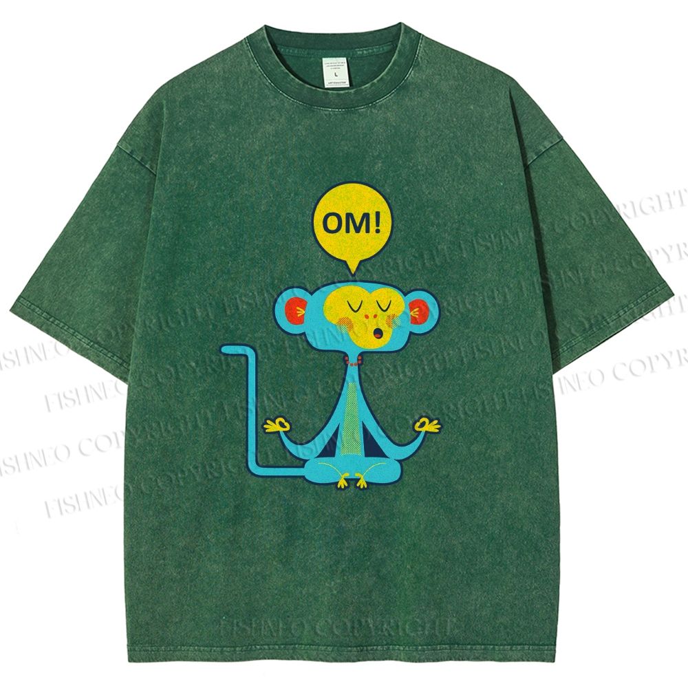 Unisex Blue Monkey Meditating meditating Printed Washed Tee