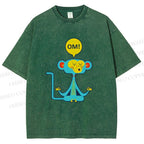 Unisex Blue Monkey Meditating meditating Printed Washed Tee