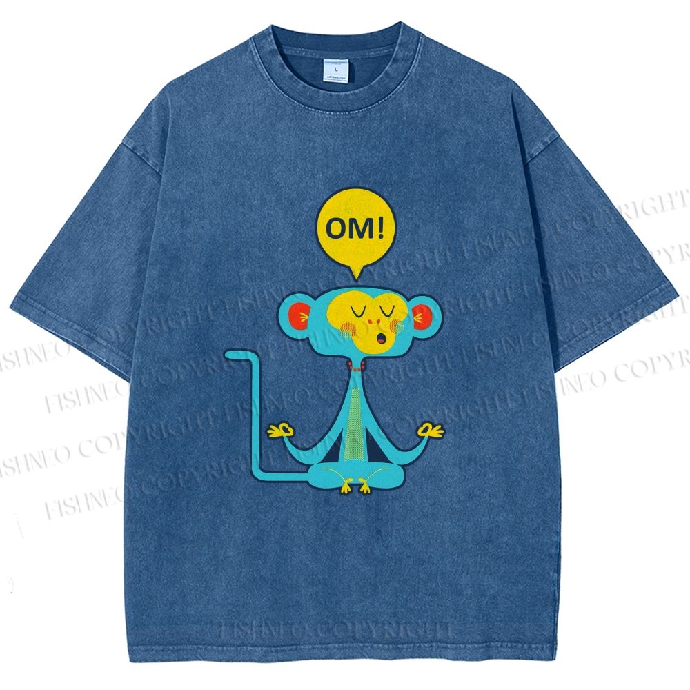 Unisex Blue Monkey Meditating meditating Printed Washed Tee