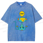 Unisex Blue Monkey Meditating meditating Printed Washed Tee