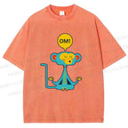 Unisex Blue Monkey Meditating meditating Printed Washed Tee