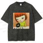 Unisex Yoshitomo Nara Holding Vinyl Record Printed Washed Tee