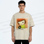 Unisex Yoshitomo Nara Holding Vinyl Record Printed Washed Tee