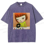 Unisex Yoshitomo Nara Holding Vinyl Record Printed Washed Tee