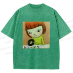 Unisex Yoshitomo Nara Holding Vinyl Record Printed Washed Tee