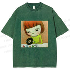 Unisex Yoshitomo Nara Holding Vinyl Record Printed Washed Tee