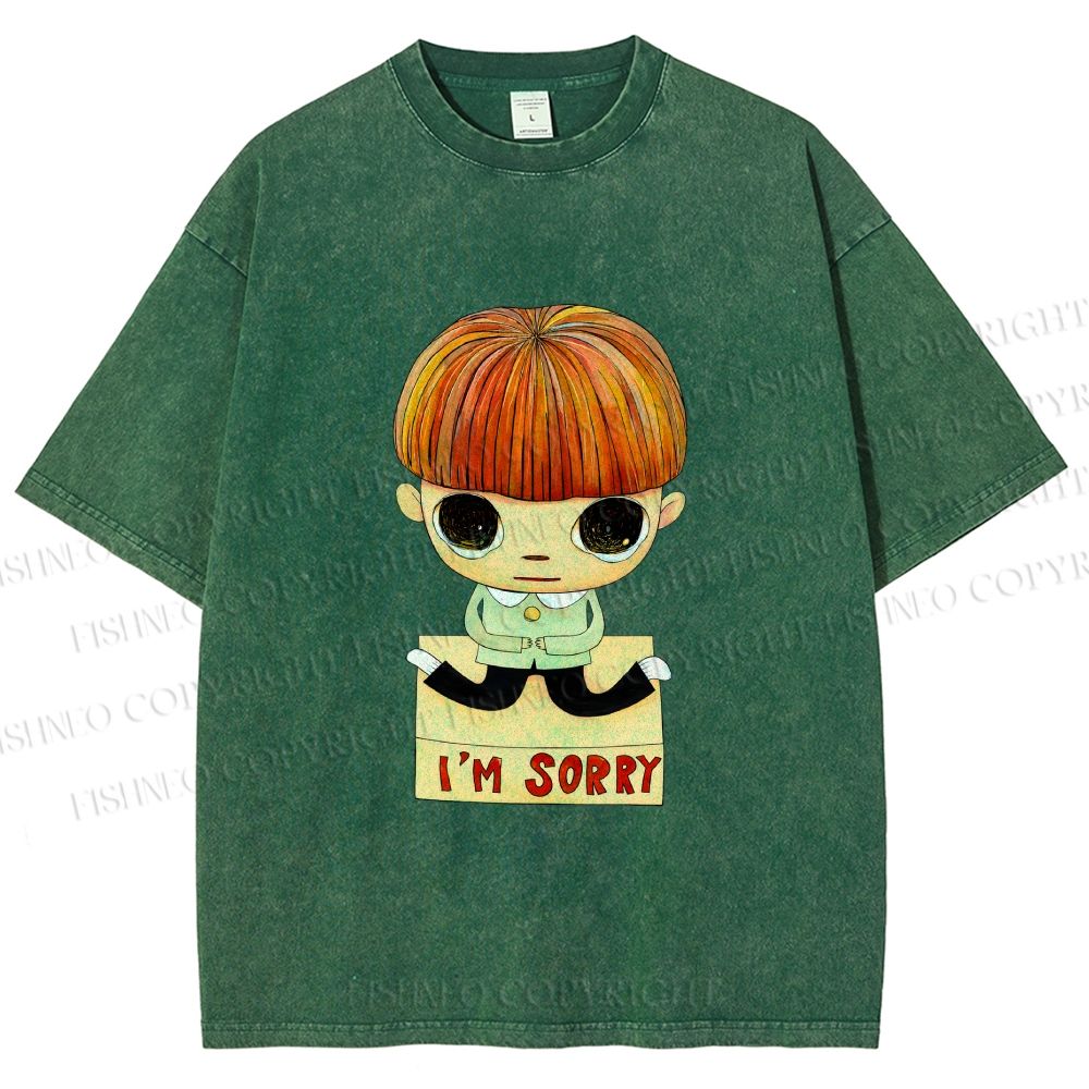 Unisex Yoshitomo Nara Im Sorry Printed Washed Tee