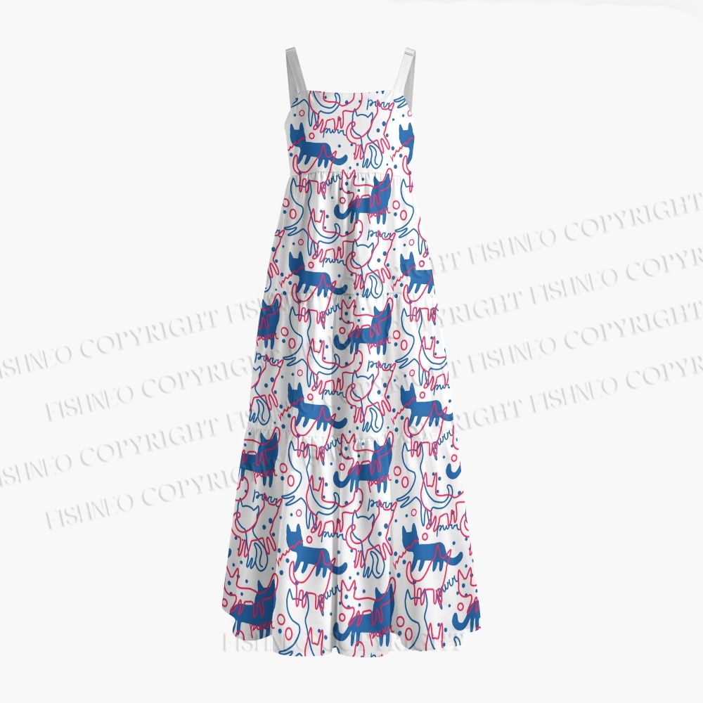 Pink And Blue Cats Maxi Dresses