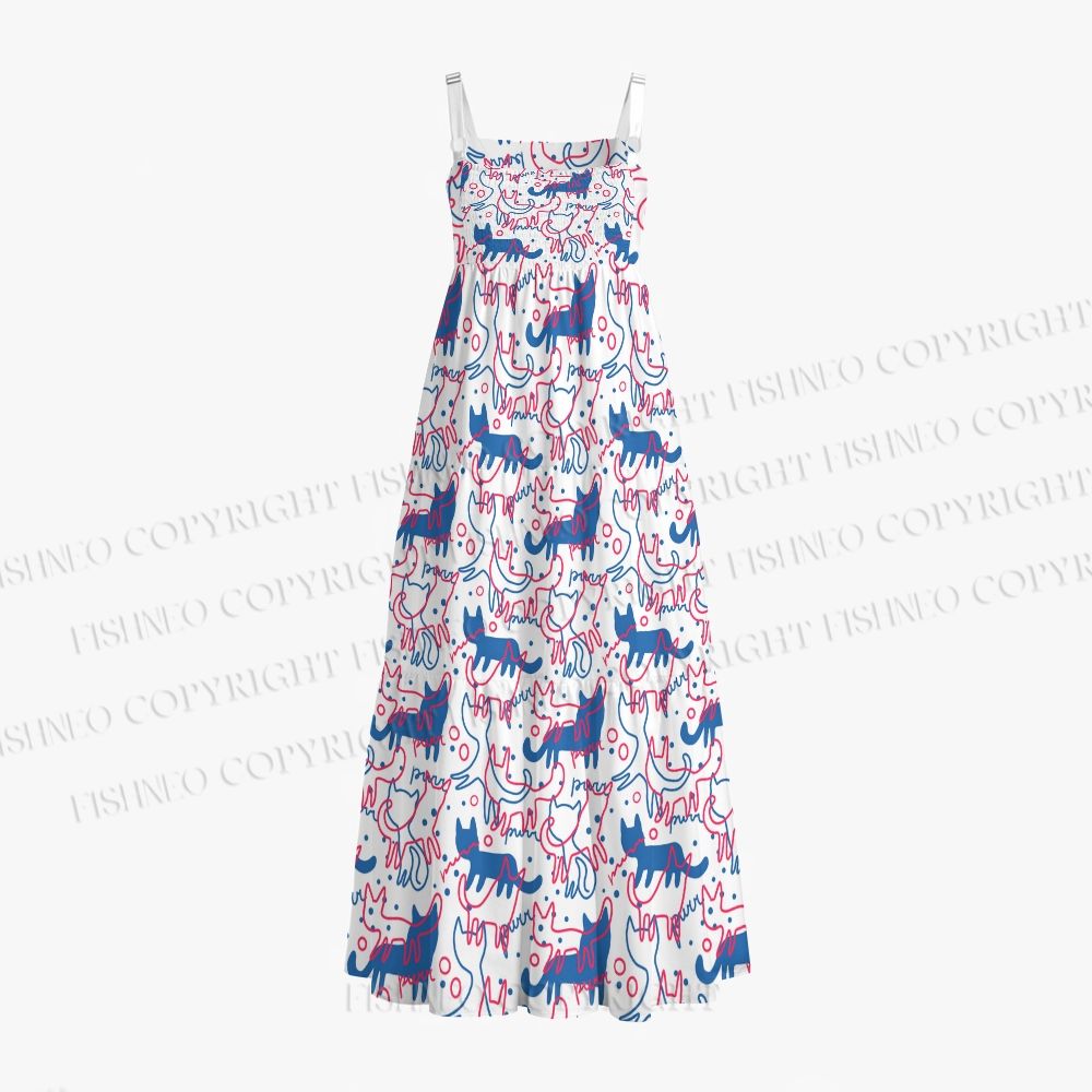 Pink And Blue Cats Maxi Dresses