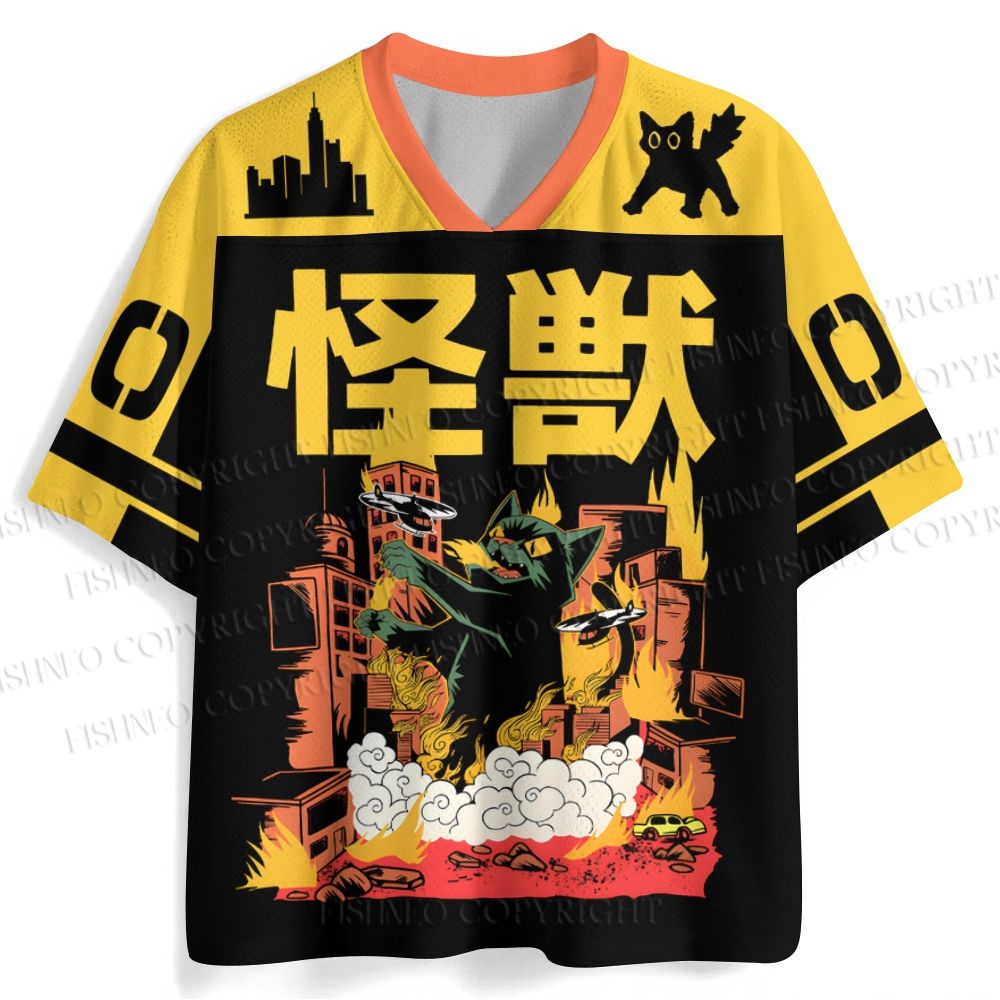 Japanese Cat Monster Attack the City Jersey Shirts