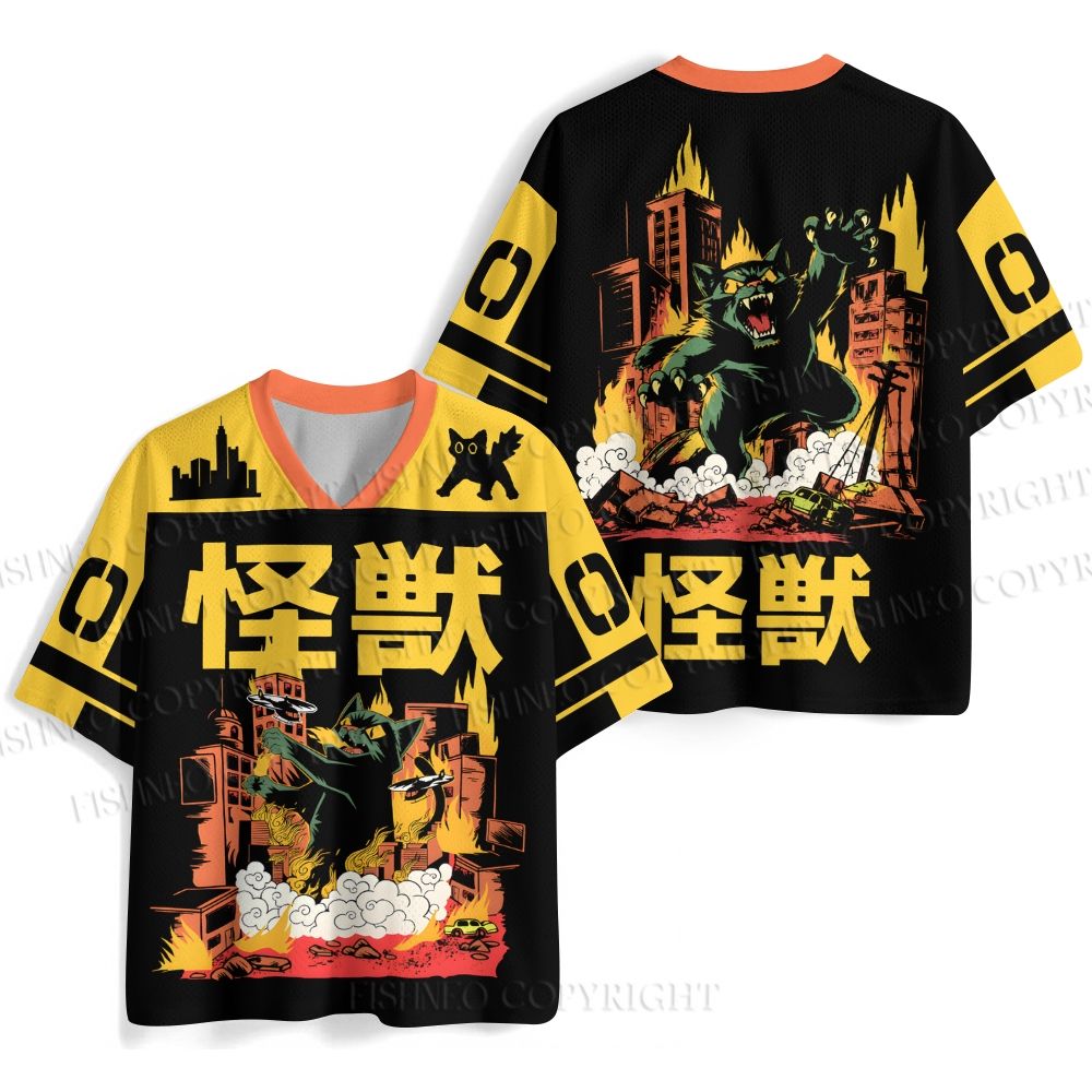 Japanese Cat Monster Attack the City Jersey Shirts