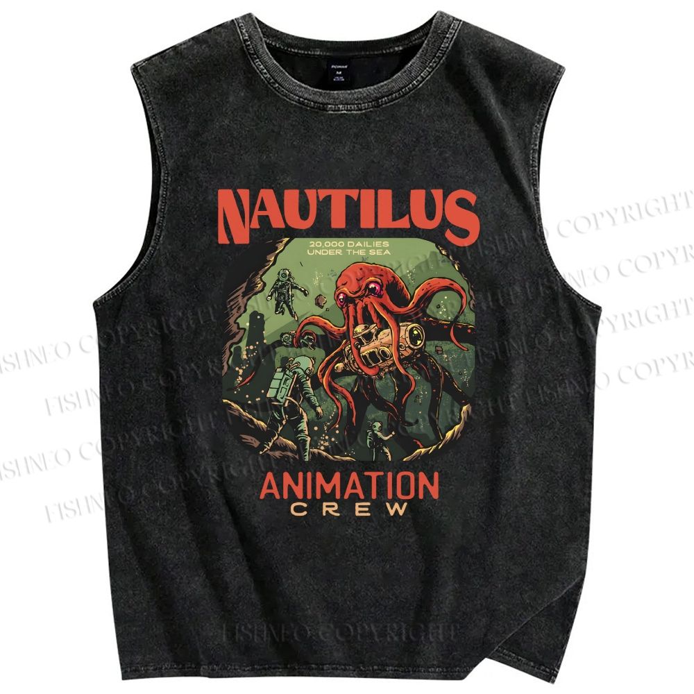 Unisex Deep-sea Octopus Printed Washed Tank Top