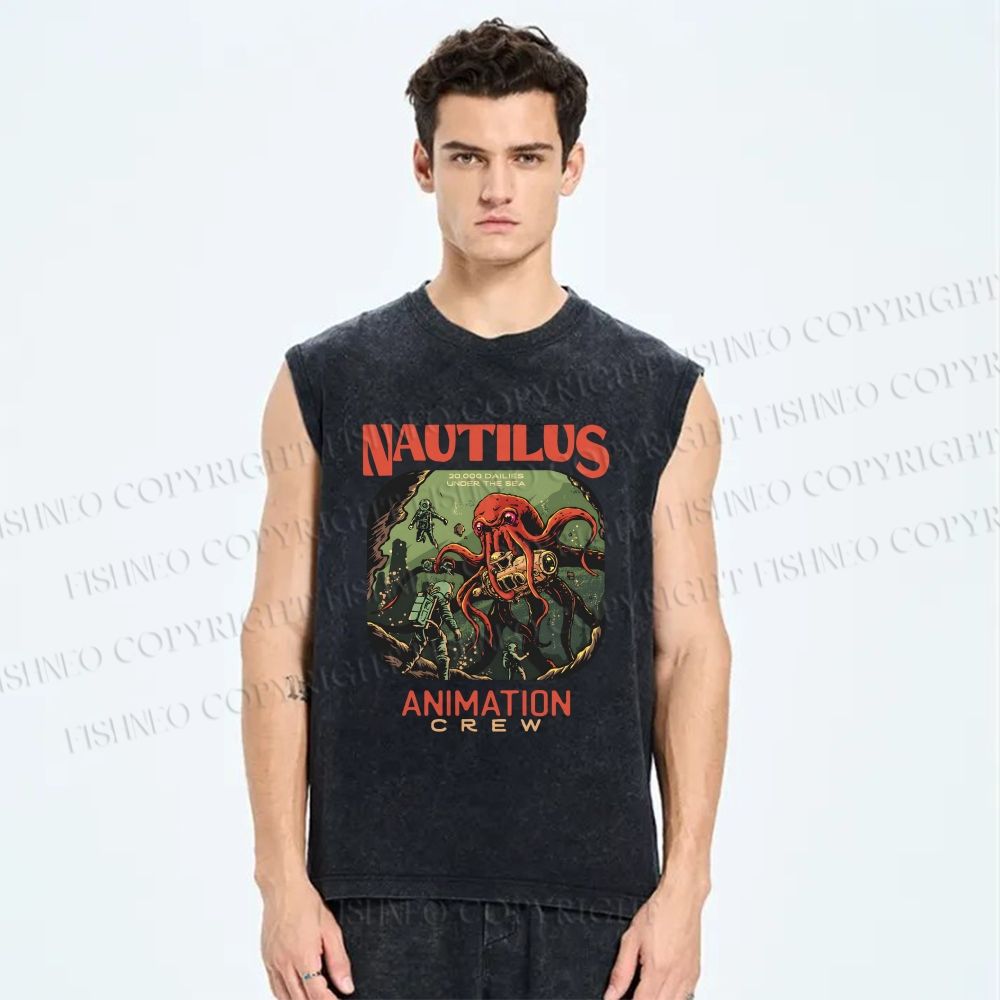 Unisex Deep-sea Octopus Printed Washed Tank Top