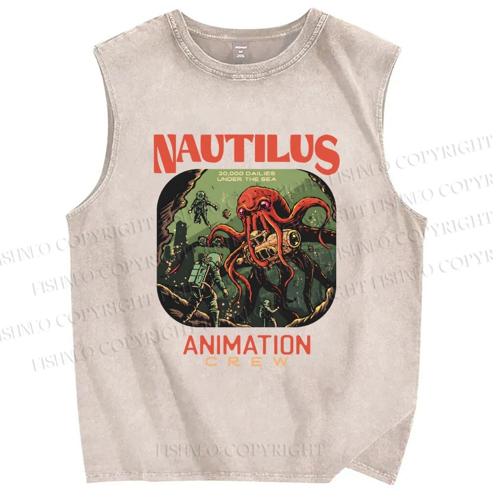 Unisex Deep-sea Octopus Printed Washed Tank Top