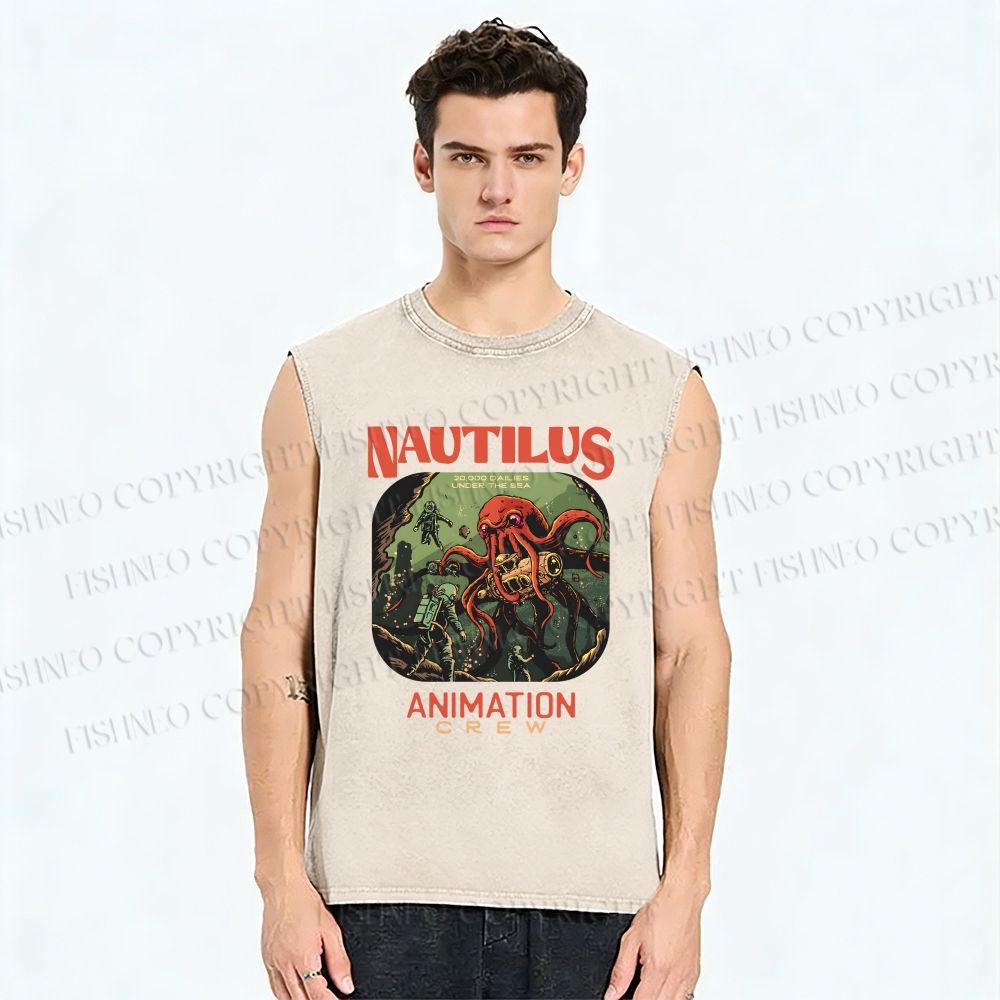Unisex Deep-sea Octopus Printed Washed Tank Top
