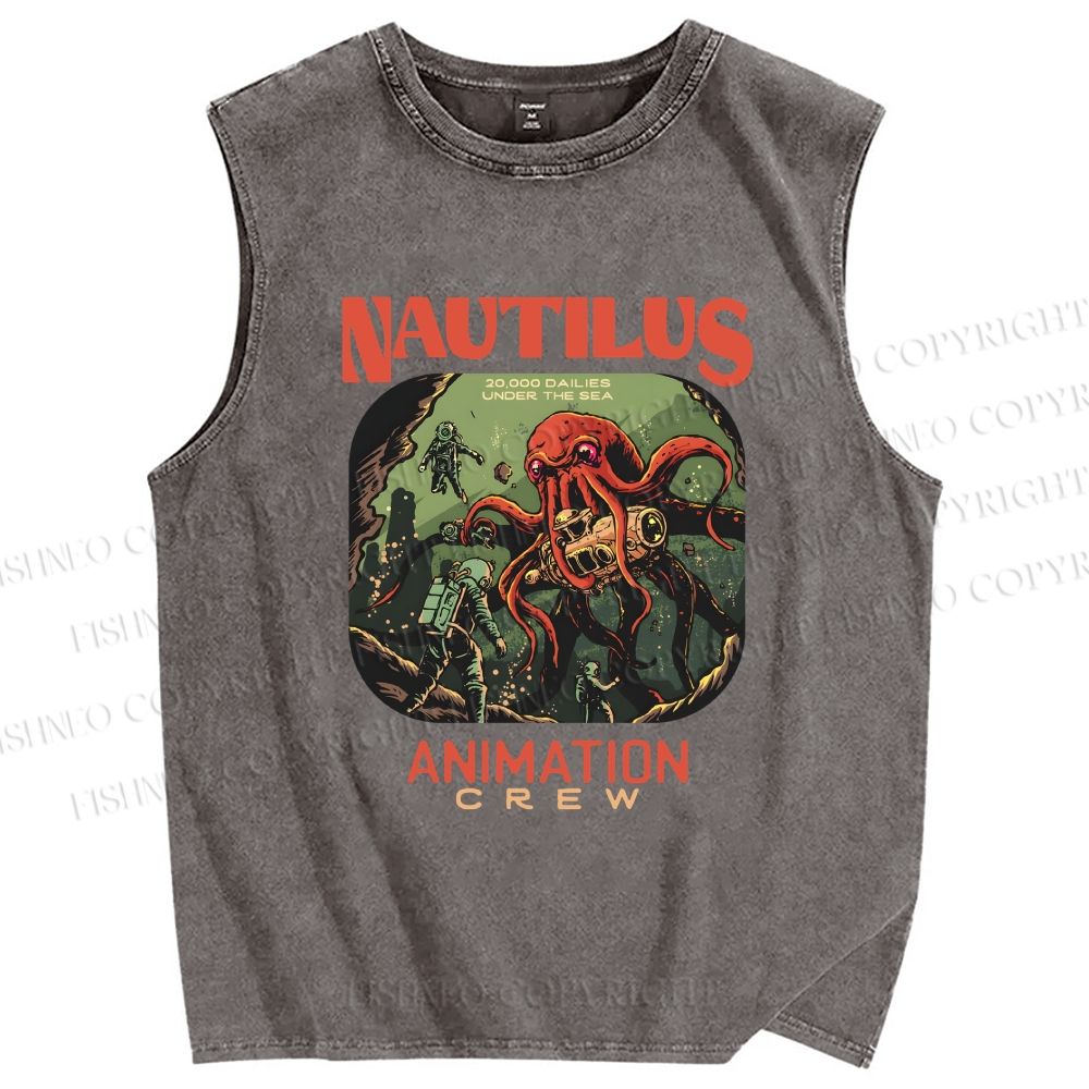 Unisex Deep-sea Octopus Printed Washed Tank Top