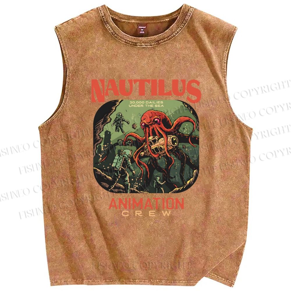 Unisex Deep-sea Octopus Printed Washed Tank Top