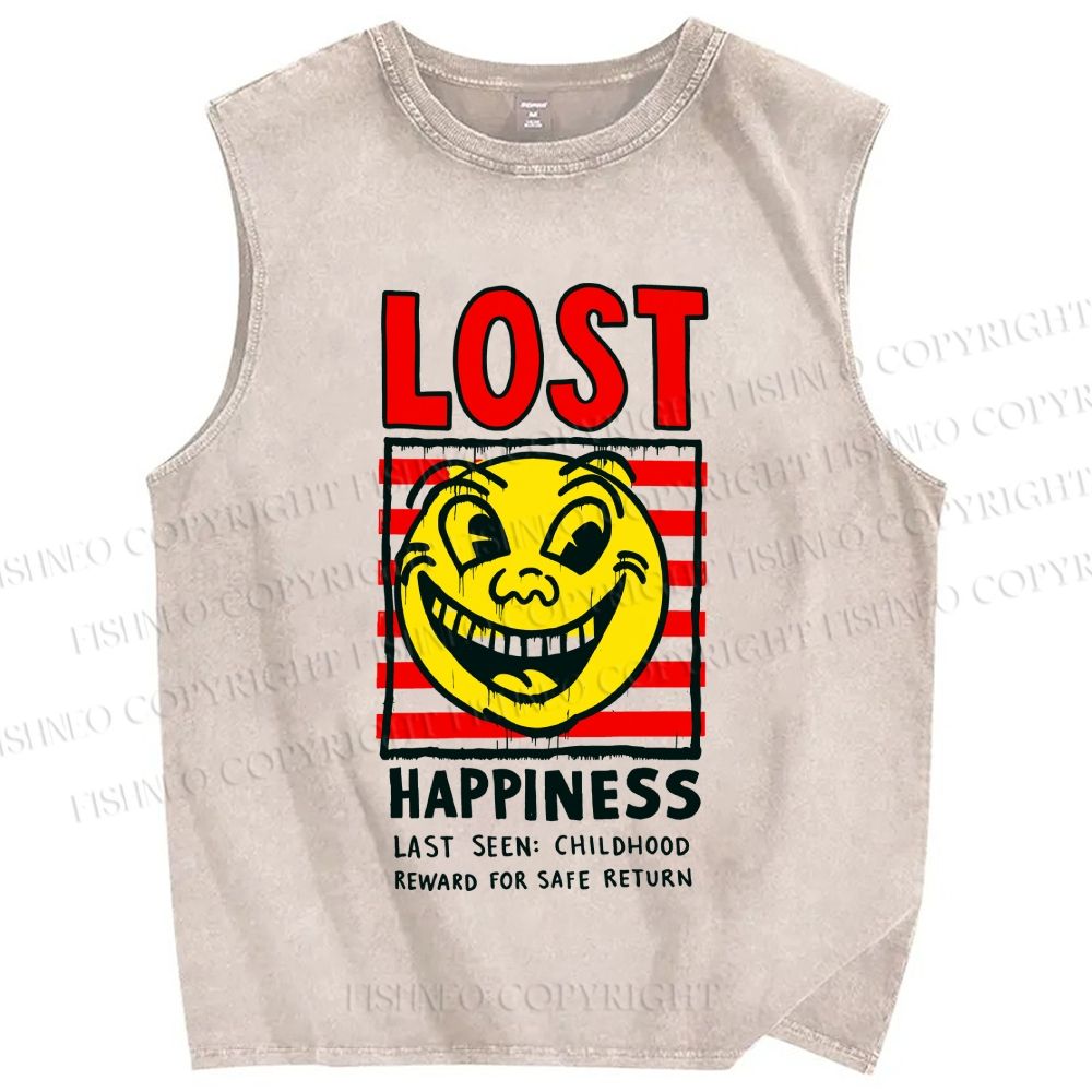 Unisex Lost Happiness Printed Washed Tank Top