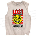 Unisex Lost Happiness Printed Washed Tank Top