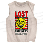 Unisex Lost Happiness Printed Washed Tank Top