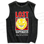 Unisex Lost Happiness Printed Washed Tank Top