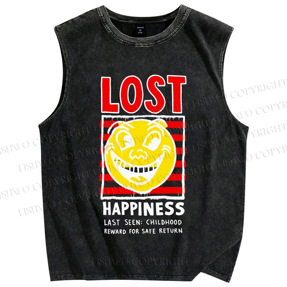 Unisex Lost Happiness Printed Washed Tank Top