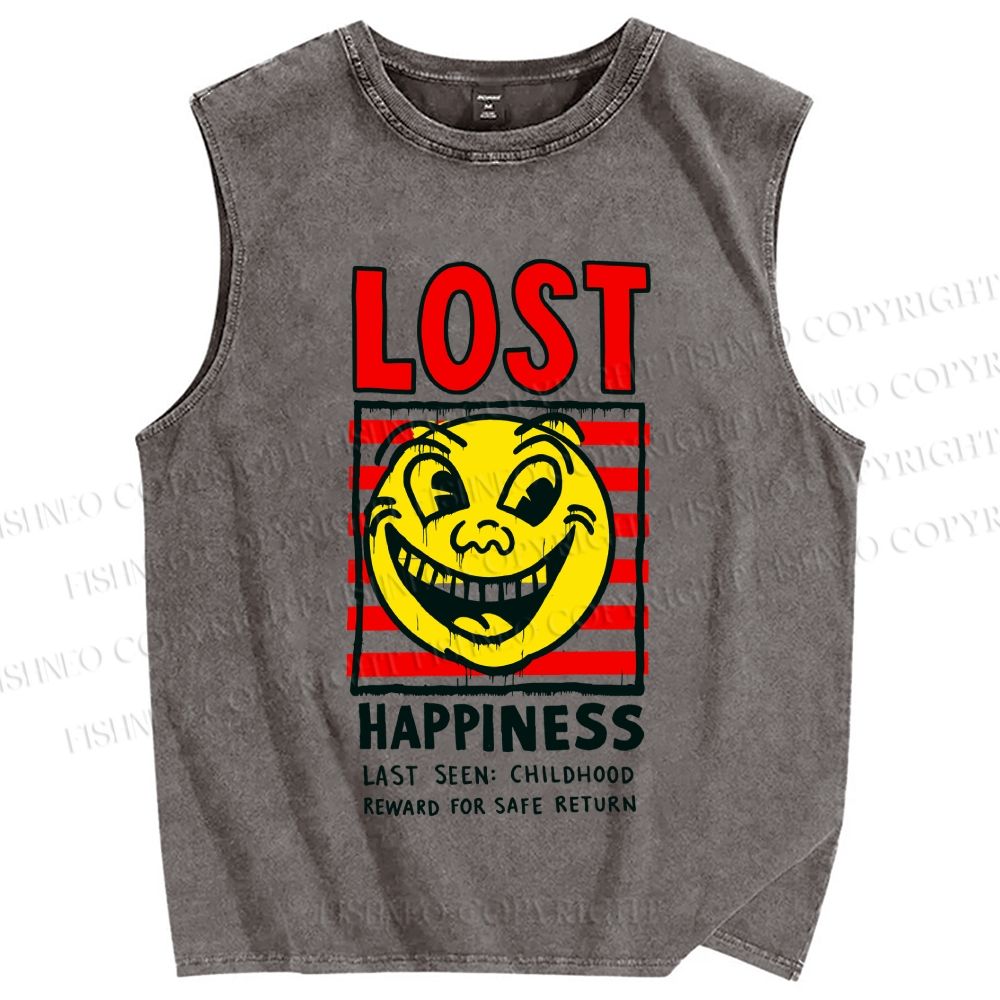 Unisex Lost Happiness Printed Washed Tank Top