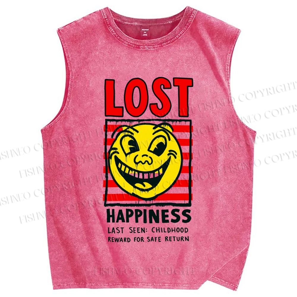 Unisex Lost Happiness Printed Washed Tank Top
