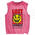 Unisex Lost Happiness Printed Washed Tank Top