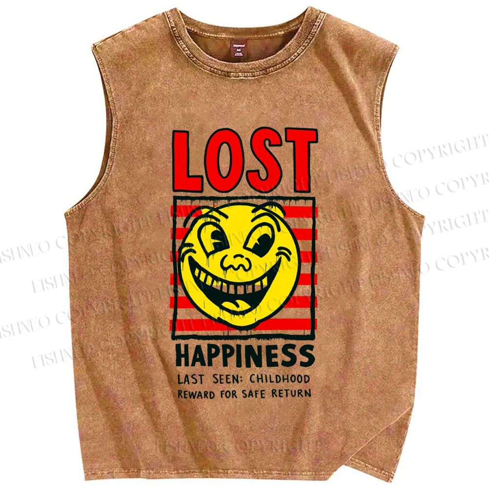 Unisex Lost Happiness Printed Washed Tank Top