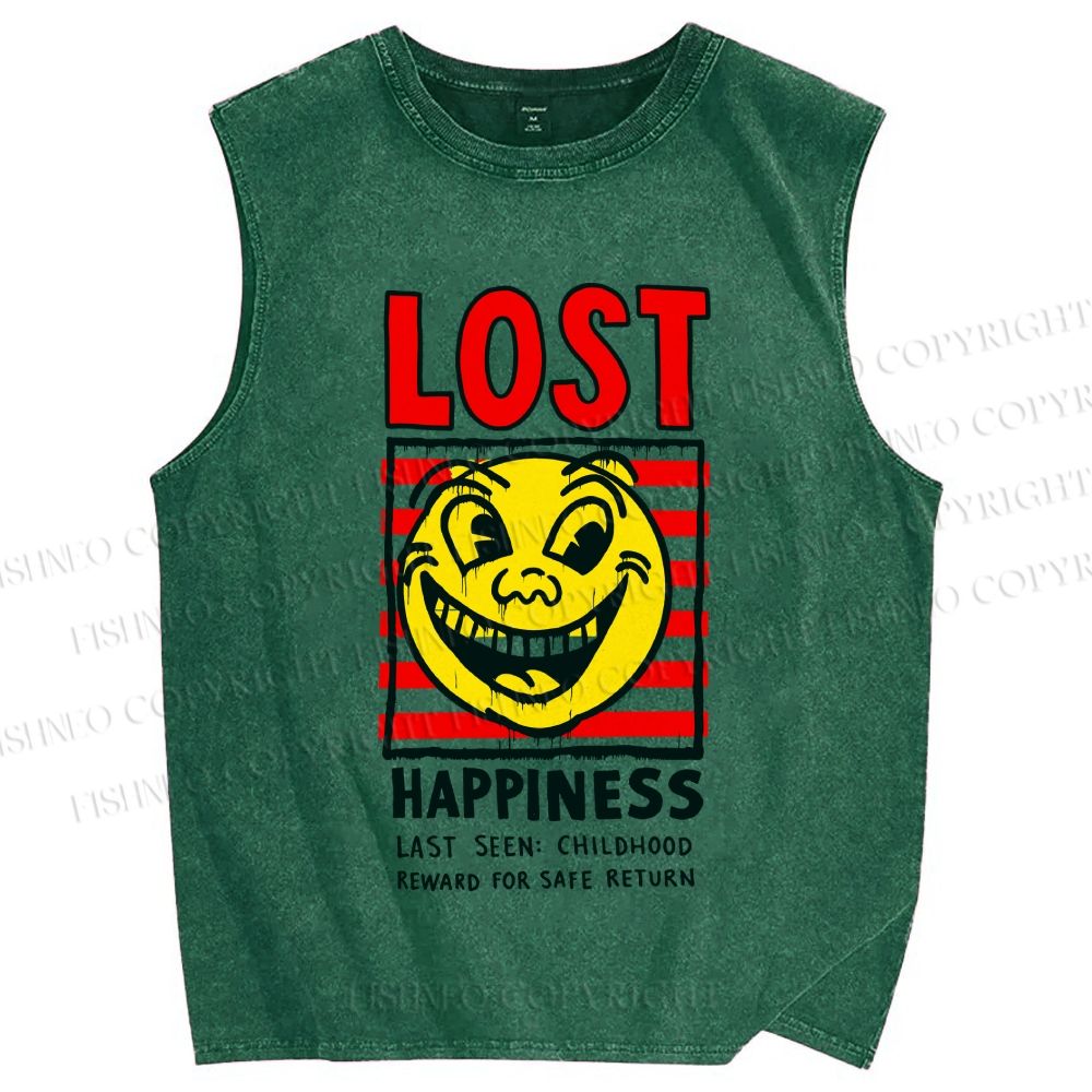Unisex Lost Happiness Printed Washed Tank Top
