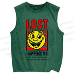 Unisex Lost Happiness Printed Washed Tank Top