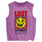 Unisex Lost Happiness Printed Washed Tank Top
