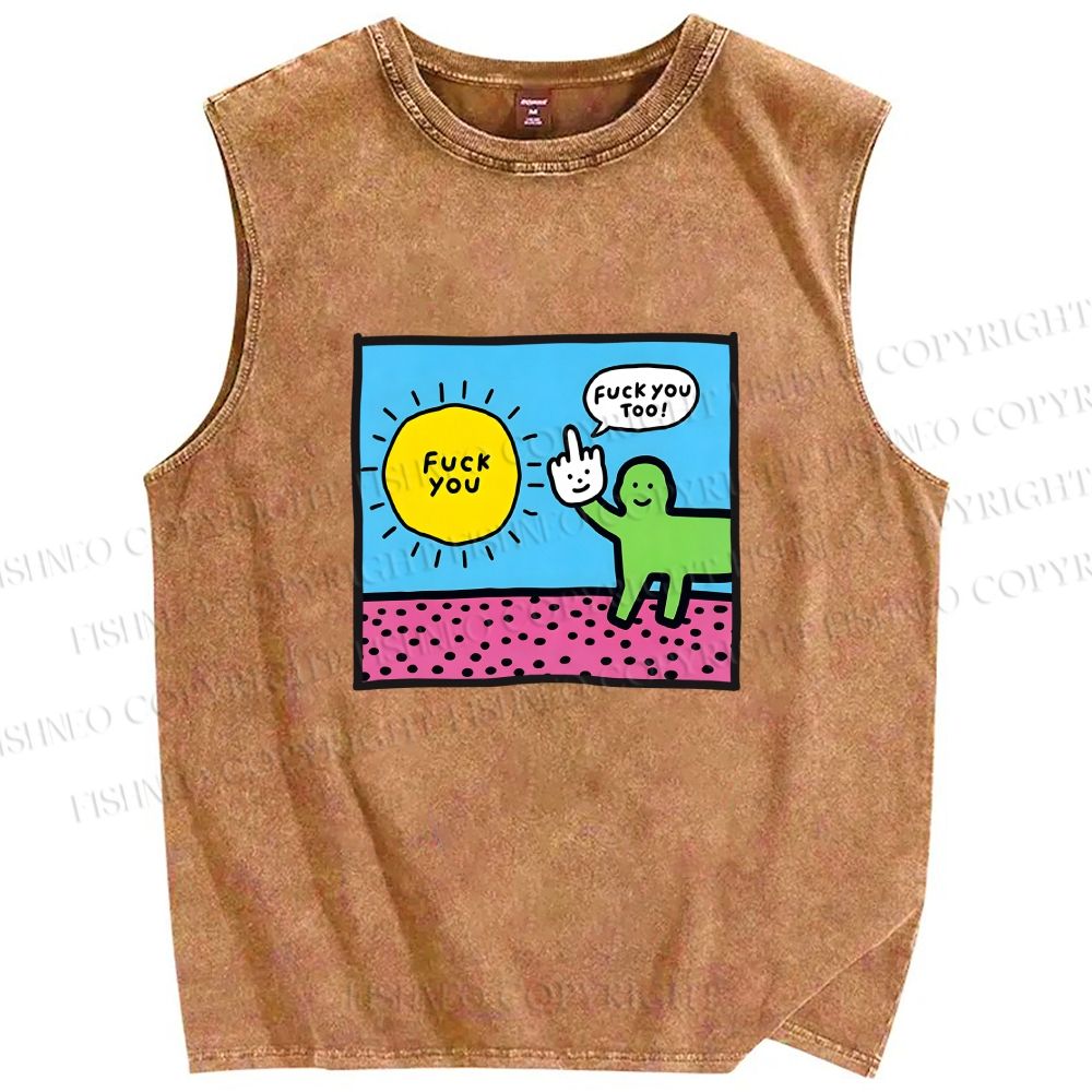 Unisex Fuck You Too Printed Washed Tank Top