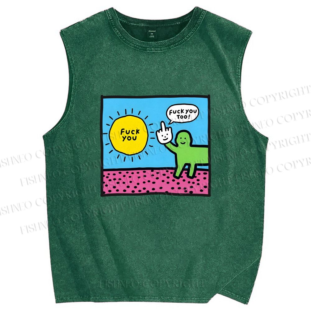 Unisex Fuck You Too Printed Washed Tank Top