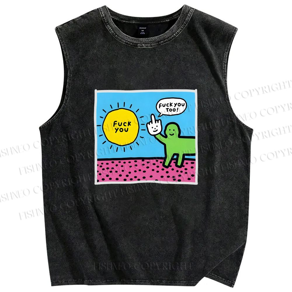 Unisex Fuck You Too Printed Washed Tank Top