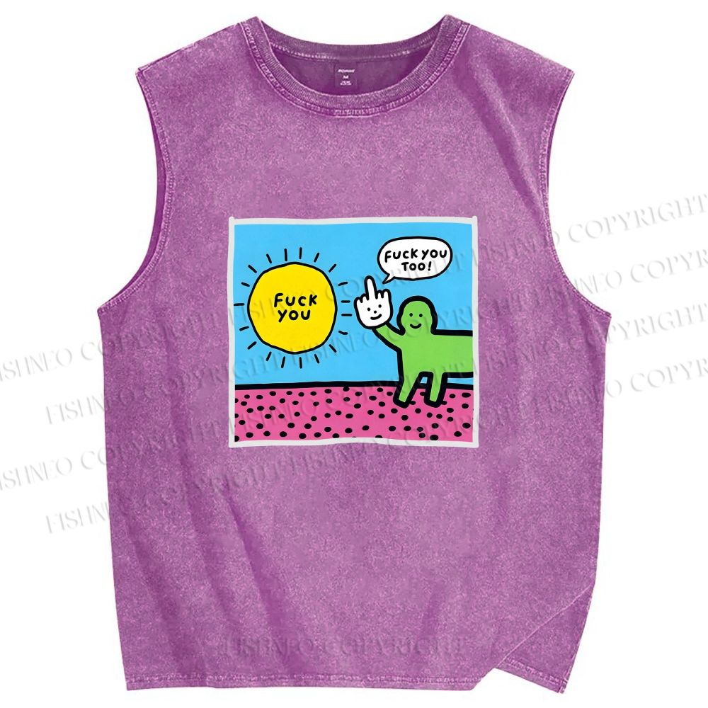 Unisex Fuck You Too Printed Washed Tank Top