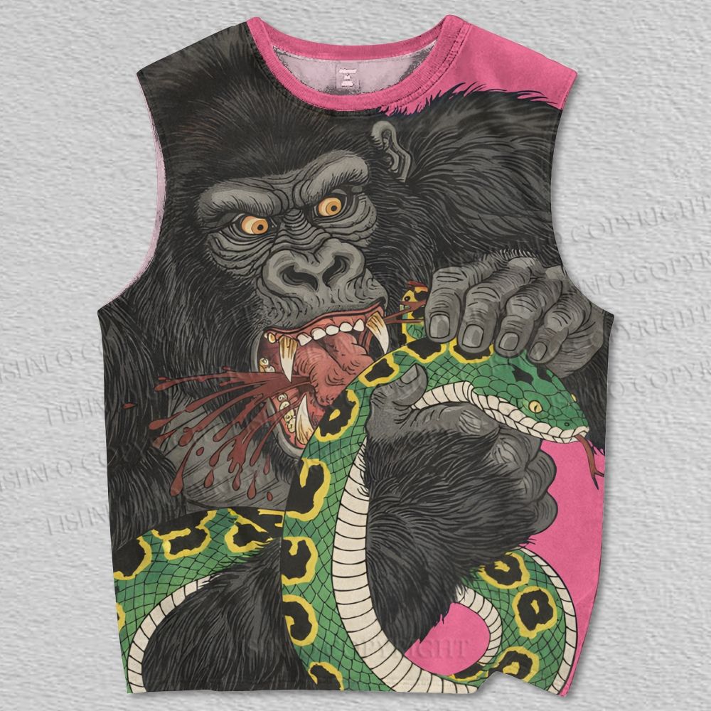 Unisex Vintage Gorilla vs Snake Printed Tank Top