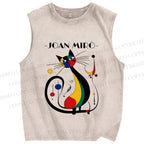 Unisex Joan Miro Design Cat Printed Washed Tank Top