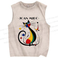 Unisex Joan Miro Design Cat Printed Washed Tank Top