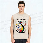Unisex Joan Miro Design Cat Printed Washed Tank Top