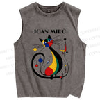Unisex Joan Miro Design Cat Printed Washed Tank Top