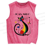 Unisex Joan Miro Design Cat Printed Washed Tank Top