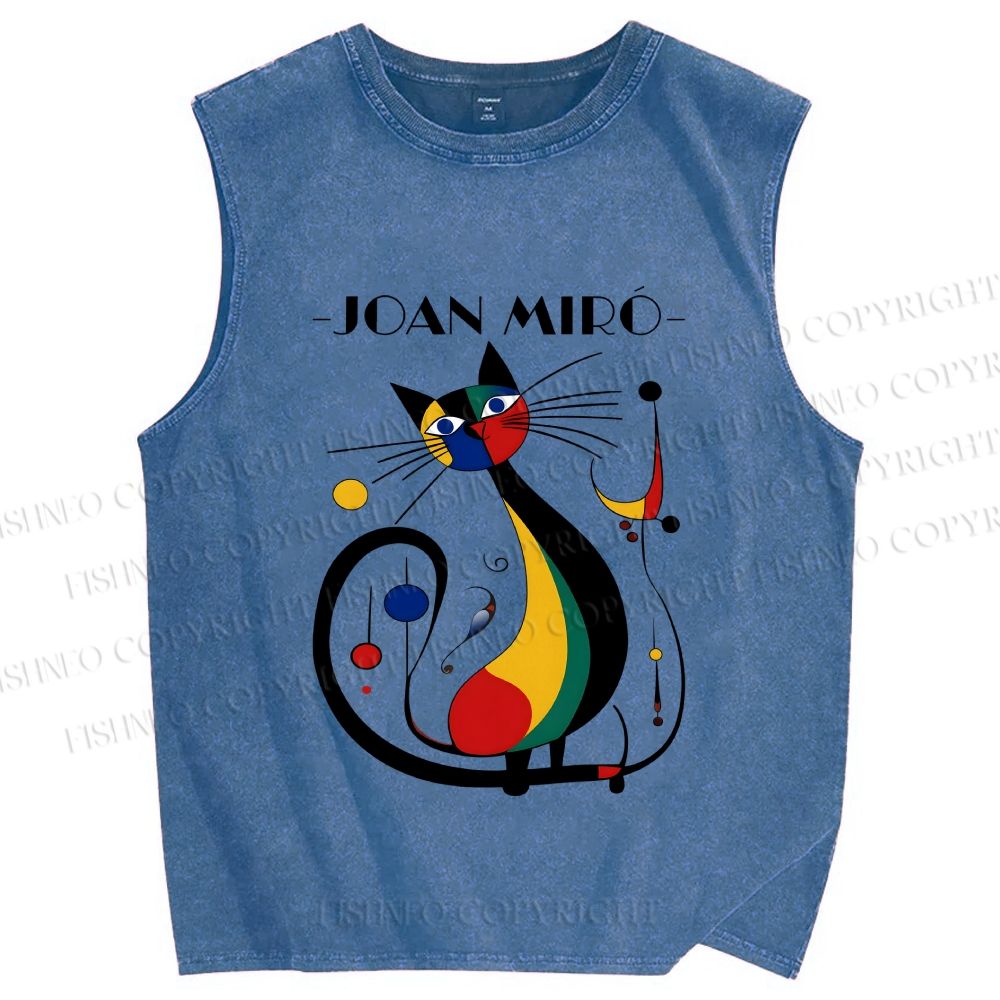 Unisex Joan Miro Design Cat Printed Washed Tank Top